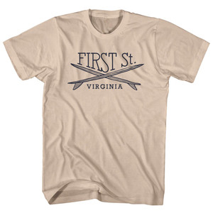 First St. Surf Break Crossed Surf Board Surfing Destination Adult Cotton T-Shirt - Creme