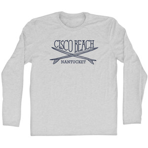 Cisco Beach Surf Break Crossed Surf Board Surfing Destination Adult Cotton Long Sleeve T-Shirt - Grey Heather