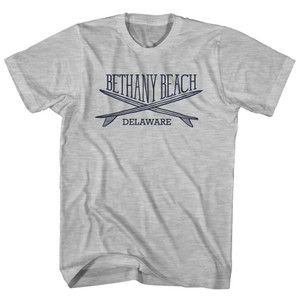 Bethany Beach Surf Break Crossed Surf Board Surfing Destination Adult Cotton T-Shirt - Grey Heather
