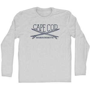 Cape Cod Surf Break Crossed Surf Board Surfing Destination Adult Cotton Long Sleeve T-Shirt - Grey Heather