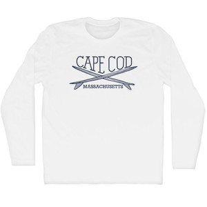 Cape Cod Surf Break Crossed Surf Board Surfing Destination Adult Cotton Long Sleeve T-Shirt - White