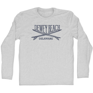Dewey Beach Surf Break Crossed Surf Board Surfing Destination Adult Cotton Long Sleeve T-Shirt - Grey Heather