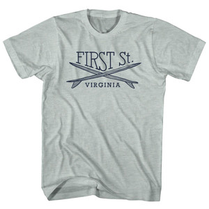 First St. Surf Break Crossed Surf Board Surfing Destination Adult Tri-Blend T-Shirt - Athletic Cool Grey