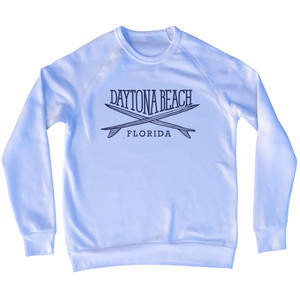 Daytona Beach Surf Break Crossed Surf Board Surfing Destination Adult Tri-Blend Sweatshirt - White