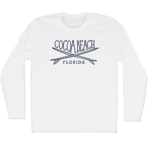 Cocoa Beach Surf Break Crossed Surf Board Surfing Destination Adult Cotton Long Sleeve T-Shirt - White