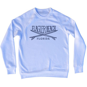 Flagler Surf Break Crossed Surf Board Surfing Destination Adult Tri-Blend Sweatshirt - White