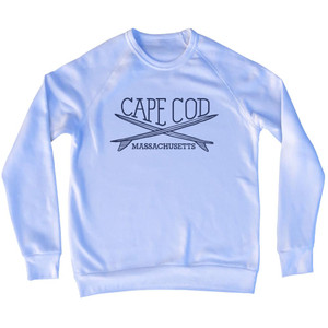 Cape Cod Surf Break Crossed Surf Board Surfing Destination Adult Tri-Blend Sweatshirt - White