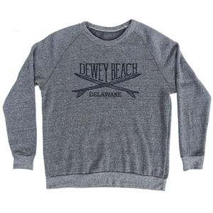 Dewey Beach Surf Break Crossed Surf Board Surfing Destination Adult Tri-Blend Sweatshirt - Athletic Grey