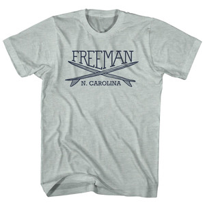Freeman Surf Break Crossed Surf Board Surfing Destination Adult Tri-Blend T-Shirt - Athletic Cool Grey