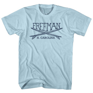 Freeman Surf Break Crossed Surf Board Surfing Destination Adult Cotton T-Shirt - Light Blue