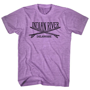 Indian River Surf Break Crossed Surf Board Surfing Destination Adult Tri-Blend T-Shirt - Athletic Purple