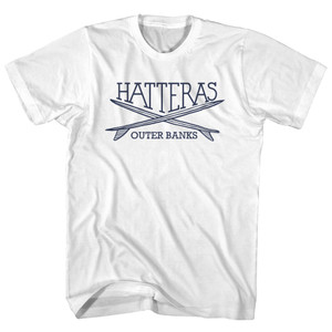 Hatteras Surf Break Crossed Surf Board Surfing Destination Womens Cotton Junior Cut T-Shirt - White