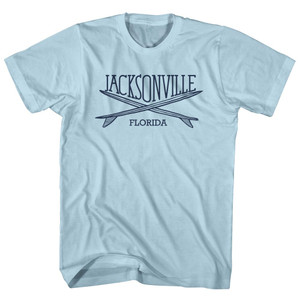Jacksonville Surf Break Crossed Surf Board Surfing Destination Adult Cotton T-Shirt - Light Blue