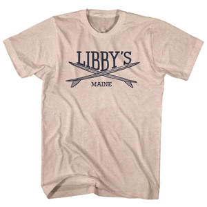 Libbys Surf Break Crossed Surf Board Surfing Destination Adult Tri-Blend T-Shirt - Sand