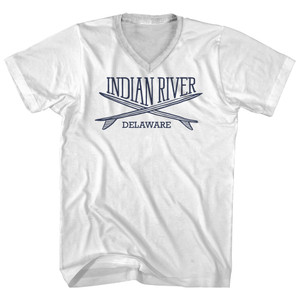 Indian River Surf Break Crossed Surf Board Surfing Destination Adult Cotton V-Neck T-Shirt - White