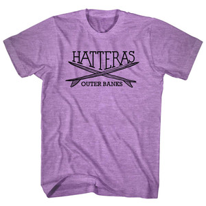 Hatteras Surf Break Crossed Surf Board Surfing Destination Adult Tri-Blend T-Shirt - Athletic Purple
