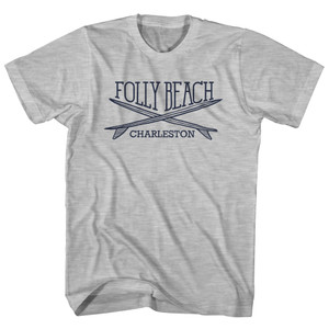 Folly Beach Surf Break Crossed Surf Board Surfing Destination Womens Cotton Junior Cut T-Shirt - Grey Heather