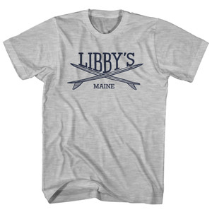 Libbys Surf Break Crossed Surf Board Surfing Destination Adult Cotton T-Shirt - Grey Heather