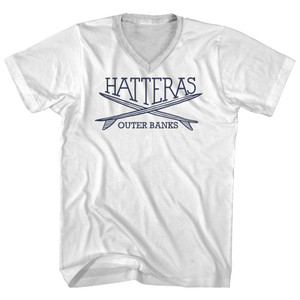 Hatteras Surf Break Crossed Surf Board Surfing Destination Adult Cotton V-Neck T-Shirt - White