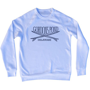 Gordons Pond Surf Break Crossed Surf Board Surfing Destination Adult Tri-Blend Sweatshirt - White