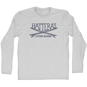 Hatteras Surf Break Crossed Surf Board Surfing Destination Adult Cotton Long Sleeve T-Shirt - Grey Heather