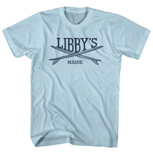 Libbys Surf Break Crossed Surf Board Surfing Destination Adult Cotton T-Shirt - Light Blue