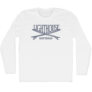 Lighthouse Surf Break Crossed Surf Board Surfing Destination Adult Cotton Long Sleeve T-Shirt - White