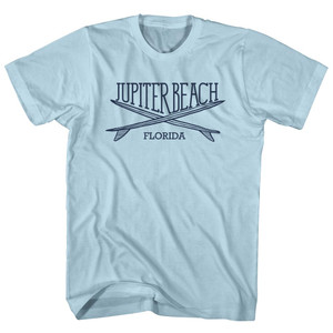 Jupiter Beach Surf Break Crossed Surf Board Surfing Destination Adult Cotton T-Shirt - Light Blue