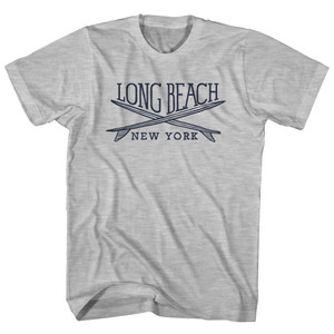 Long Beach Surf Break Crossed Surf Board Surfing Destination Womens Cotton Junior Cut T-Shirt - Grey Heather