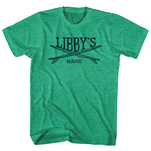 Libbys Surf Break Crossed Surf Board Surfing Destination Adult Tri-Blend T-Shirt - Athletic Green