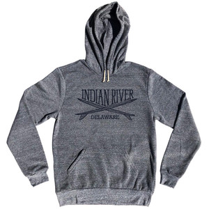 Indian River Surf Break Crossed Surf Board Surfing Destination Cotton-Poly Blend Hoodie - Athletic Grey