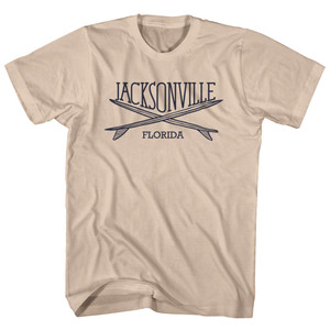 Jacksonville Surf Break Crossed Surf Board Surfing Destination Adult Cotton T-Shirt - Creme