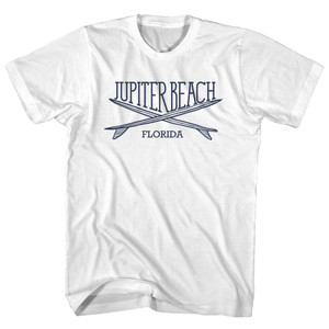 Jupiter Beach Surf Break Crossed Surf Board Surfing Destination Womens Cotton Junior Cut T-Shirt - White