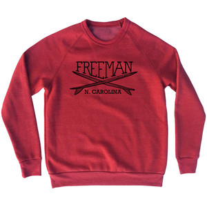 Freeman Surf Break Crossed Surf Board Surfing Destination Adult Tri-Blend Sweatshirt - Red Heather