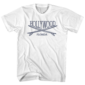 Hollywood Surf Break Crossed Surf Board Surfing Destination Youth Cotton T-Shirt - White