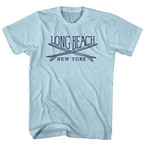 Long Beach Surf Break Crossed Surf Board Surfing Destination Adult Cotton T-Shirt - Light Blue
