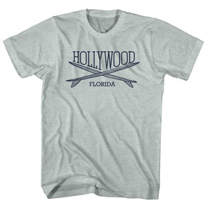 Hollywood Surf Break Crossed Surf Board Surfing Destination Adult Tri-Blend T-Shirt - Athletic Cool Grey