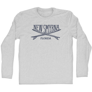 New Smyrna Surf Break Crossed Surf Board Surfing Destination Adult Cotton Long Sleeve T-Shirt - Grey Heather