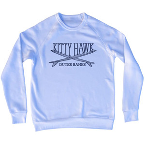 Kitty Hawk Surf Break Crossed Surf Board Surfing Destination Adult Tri-Blend Sweatshirt - White