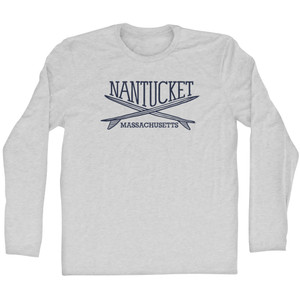 Nantucket Surf Break Crossed Surf Board Surfing Destination Adult Cotton Long Sleeve T-Shirt - Grey Heather