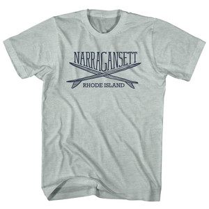 Narragansett Surf Break Crossed Surf Board Surfing Destination Adult Tri-Blend T-Shirt - Athletic Cool Grey