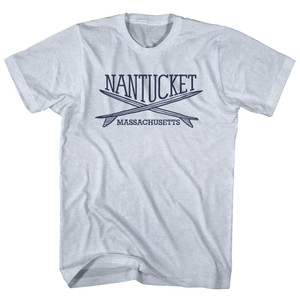 Nantucket Surf Break Crossed Surf Board Surfing Destination Adult Tri-Blend T-Shirt - Athletic White