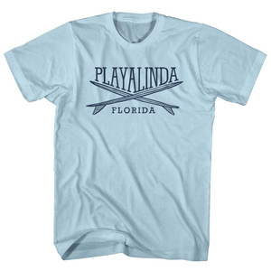 Playalinda Surf Break Crossed Surf Board Surfing Destination Adult Cotton T-Shirt - Light Blue
