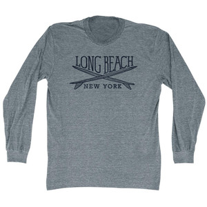 Long Beach Surf Break Crossed Surf Board Surfing Destination Adult Tri-Blend Long Sleeve T-Shirt - Athletic Grey
