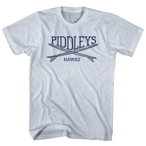 Piddleys Surf Break Crossed Surf Board Surfing Destination Adult Tri-Blend T-Shirt - Athletic White