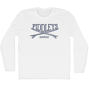 Piddleys Surf Break Crossed Surf Board Surfing Destination Adult Cotton Long Sleeve T-Shirt - White