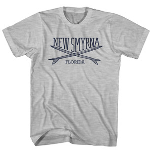 New Smyrna Surf Break Crossed Surf Board Surfing Destination Womens Cotton Junior Cut T-Shirt - Grey Heather