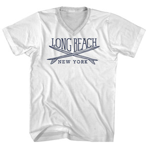 Long Beach Surf Break Crossed Surf Board Surfing Destination Adult Cotton V-Neck T-Shirt - White