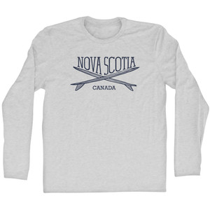 Nova Scottia Surf Break Crossed Surf Board Surfing Destination Adult Cotton Long Sleeve T-Shirt - Grey Heather