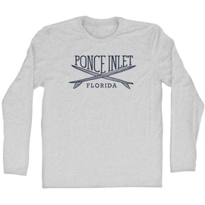 Ponce Inlet Surf Break Crossed Surf Board Surfing Destination Adult Cotton Long Sleeve T-Shirt - Grey Heather